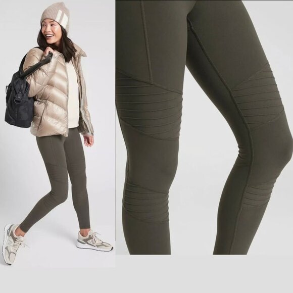 Athleta - Inclination Moto Tight Leggings Running 490560 | Small | Arbor Olive - Picture 3 of 5